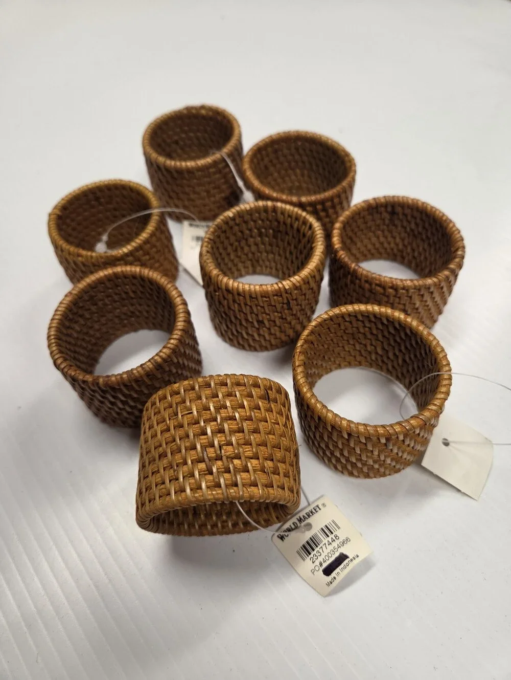 World Market Honey Woven Rattan Napkin Rings Boho Table Decor – Set of 8